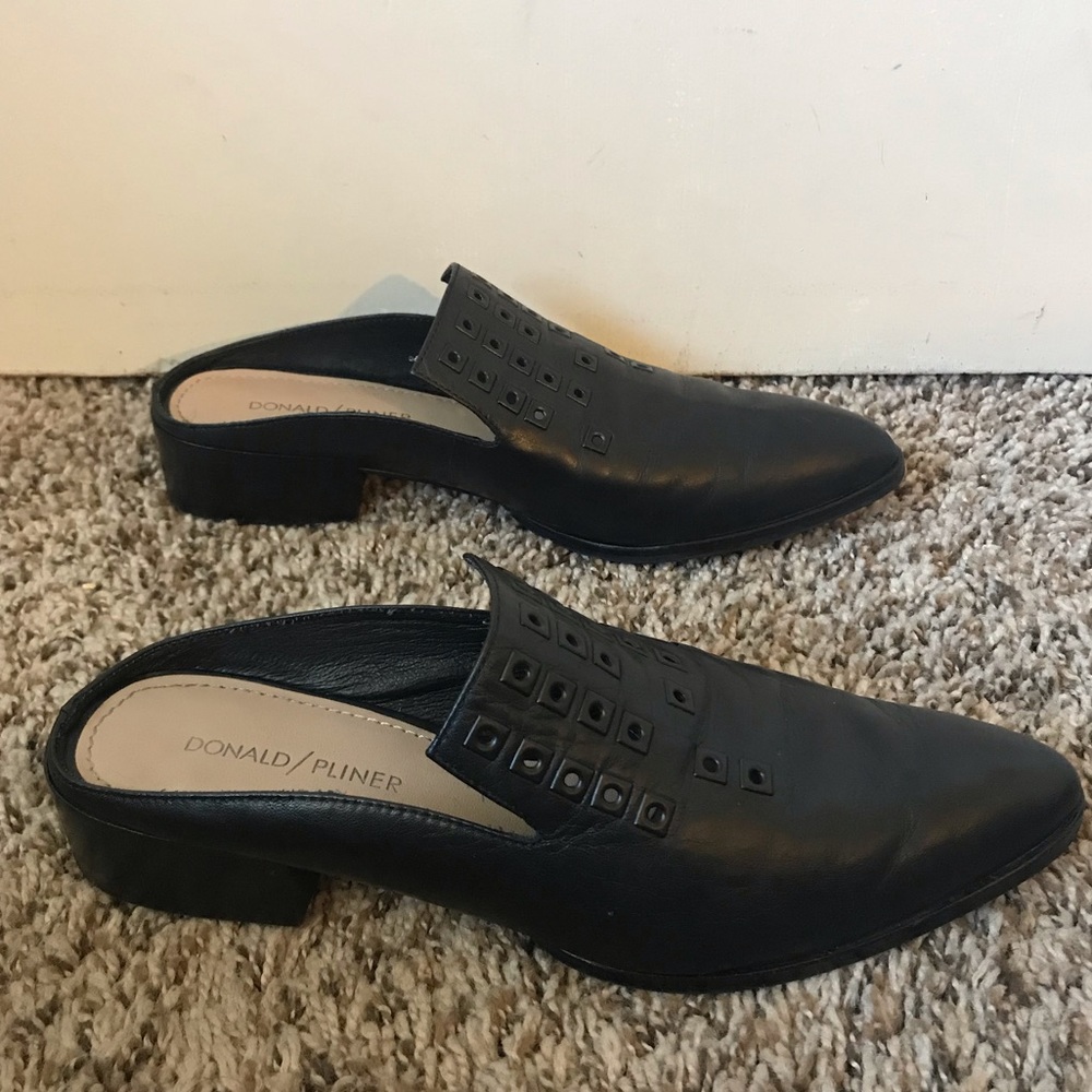 Donald j. Pliner black leather studded mules